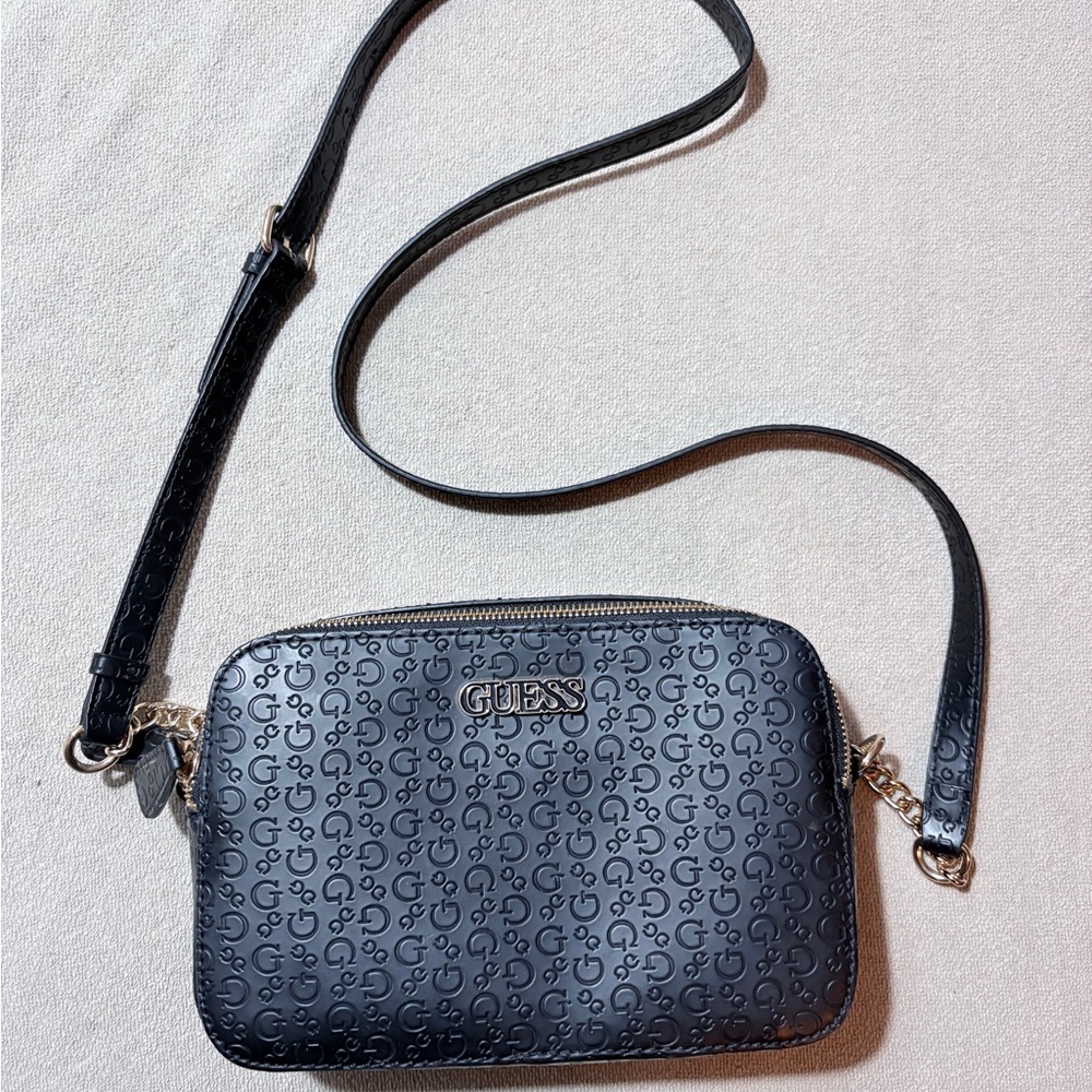 Guess Black Crossbody Bag with Adjustable Strap and Zip Closure